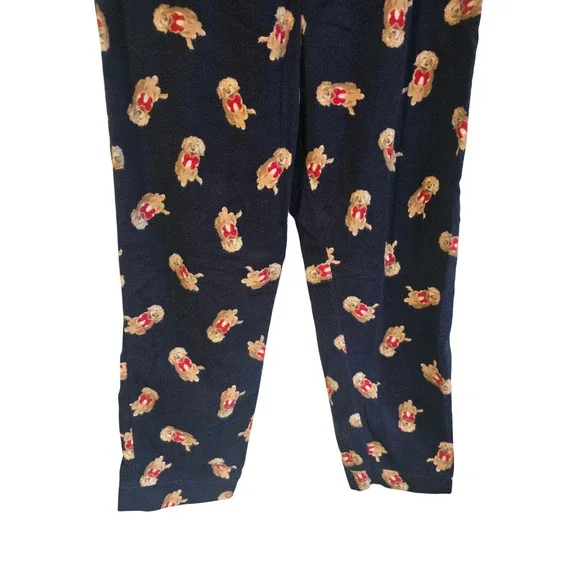 la Vie en Rose Womens Navy Blue Golden Retriever Flannel Pajama Set Large L - Picture 4 of 16